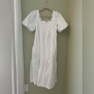 Old Navy White Poplin Puff Sleeve Dress Square Neck Size Small
